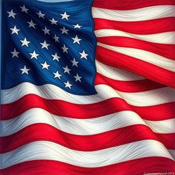 A stunning artistic interpretation of the American flag as the background, featuring bold and vibrant colors that capture the essence of patriotism