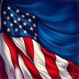 A stunning artistic interpretation of the American flag as the background, featuring bold and vibrant colors that capture the essence of patriotism