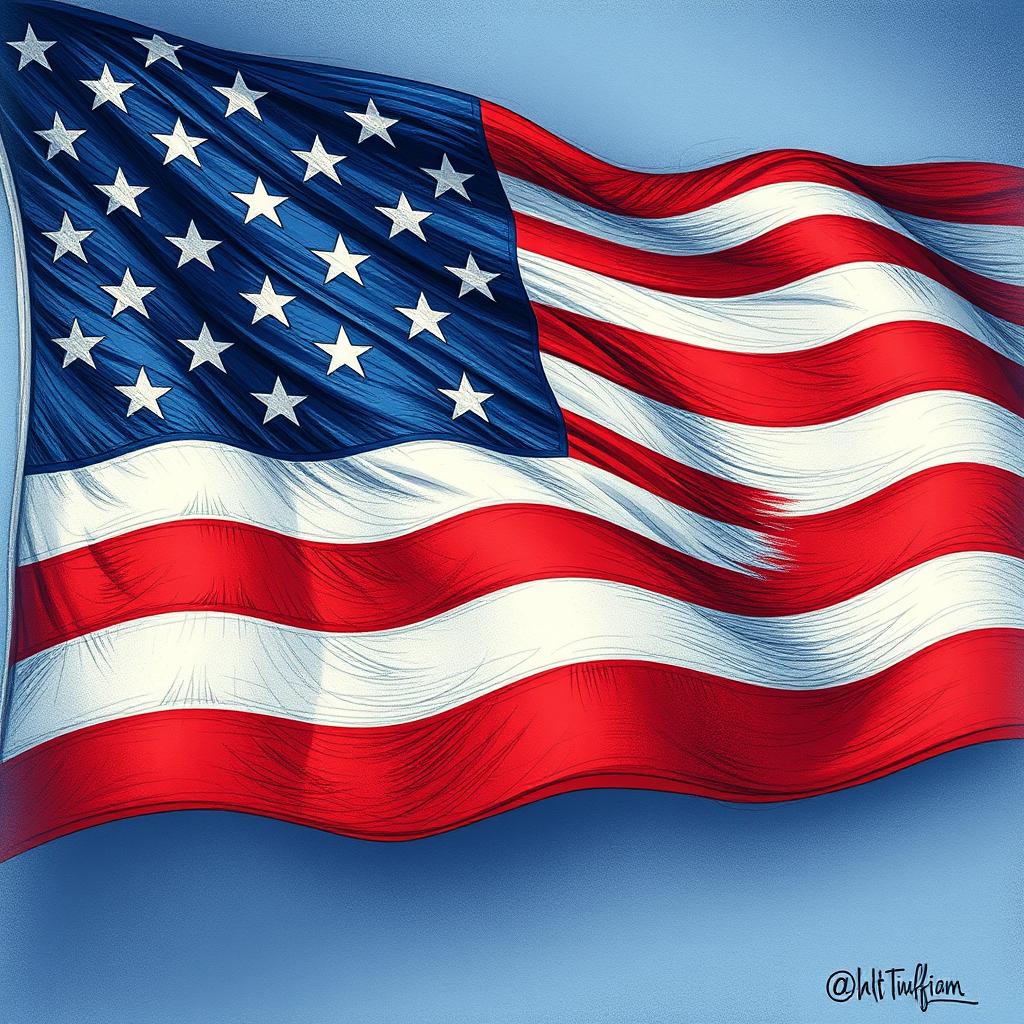 A stunning artistic interpretation of the American flag as the background, featuring bold and vibrant colors that capture the essence of patriotism