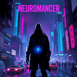 A striking book cover inspired by the cyberpunk aesthetic of 'Neuromancer'