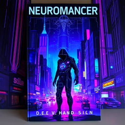 A striking book cover inspired by the cyberpunk aesthetic of 'Neuromancer'