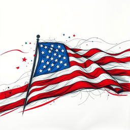 A stunning visual of an abstract drawing featuring the American flag as its background