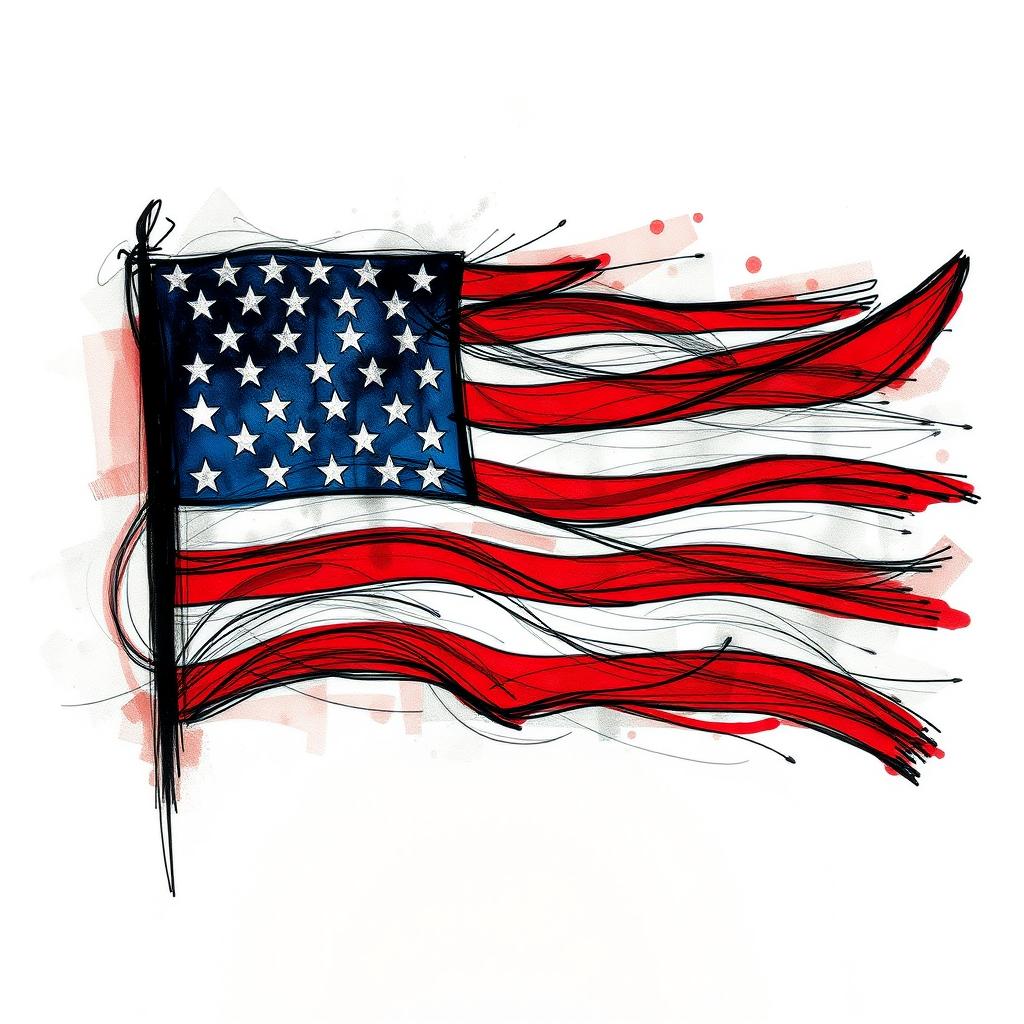 A stunning visual of an abstract drawing featuring the American flag as its background