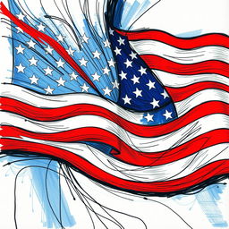 A stunning visual of an abstract drawing featuring the American flag as its background