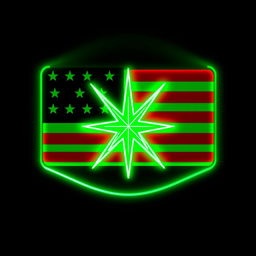 A logo design featuring a green neon glow, creatively incorporating elements of the American flag