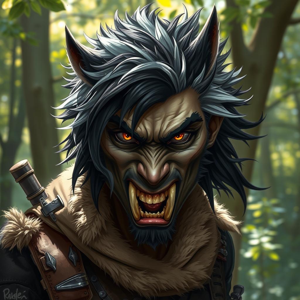 A striking portrait of a half-human, half-longtooth shifter, inspired by the Dungeons and Dragons 4th Edition ranger class