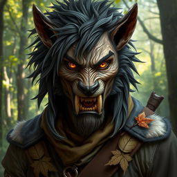 A striking portrait of a half-human, half-longtooth shifter, inspired by the Dungeons and Dragons 4th Edition ranger class