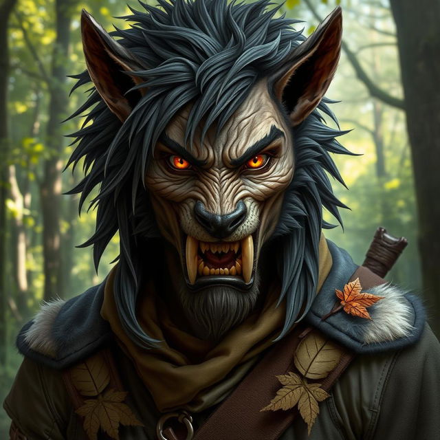 A striking portrait of a half-human, half-longtooth shifter, inspired by the Dungeons and Dragons 4th Edition ranger class