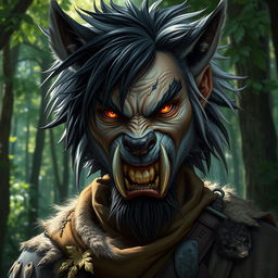 A striking portrait of a half-human, half-longtooth shifter, inspired by the Dungeons and Dragons 4th Edition ranger class