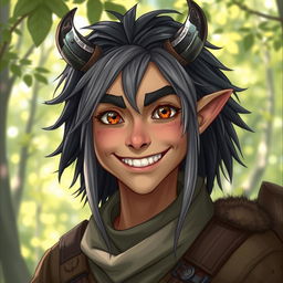 A friendly portrait of a half-human, half-longtooth shifter, inspired by the Dungeons and Dragons 4th Edition ranger class