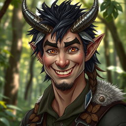 A friendly portrait of a half-human, half-longtooth shifter, inspired by the Dungeons and Dragons 4th Edition ranger class