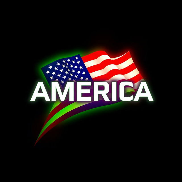 A vibrant logo design featuring a green neon glow combined with elements of the American flag