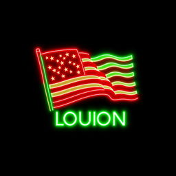A vibrant logo design featuring a green neon glow combined with elements of the American flag