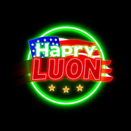 A vibrant logo design featuring a green neon glow combined with elements of the American flag