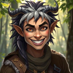 A warm and inviting portrait of a half-human, half-longtooth shifter, inspired by the Dungeons and Dragons 4th Edition ranger class, who embodies goodness and kindness