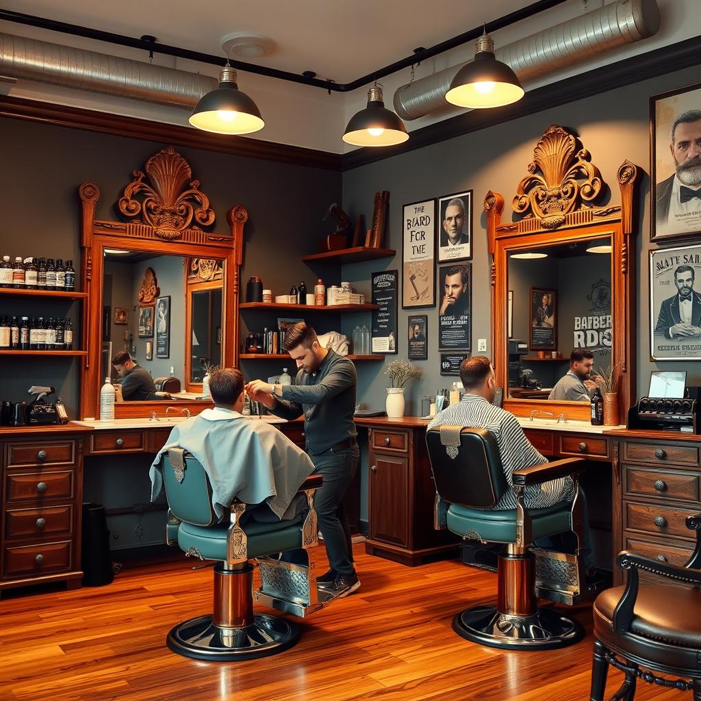 A cozy and stylish men's barber shop named 'Aboud Salon for Hairdressing'