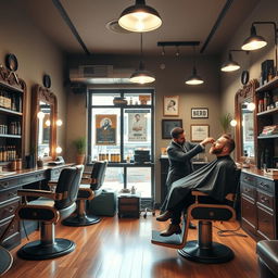 A cozy and stylish men's barber shop named 'Aboud Salon for Hairdressing'