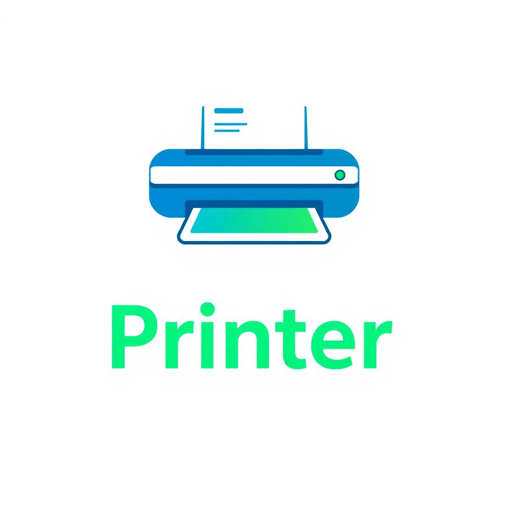 A modern and sleek logo for a printer company, featuring a stylized printer icon that symbolizes efficiency and precision