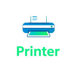 A modern and sleek logo for a printer company, featuring a stylized printer icon that symbolizes efficiency and precision