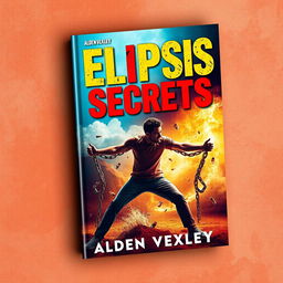 A striking and vivid book cover design titled 'Elipsis Secrets' by Alden Vexley, featuring a person breaking free from chains in a realistic and vibrant scene