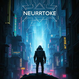 A captivating book cover for a science fiction novel, drawing inspiration from the iconic cover of 'Neuromancer'