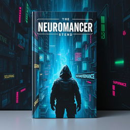 A captivating book cover for a science fiction novel, drawing inspiration from the iconic cover of 'Neuromancer'