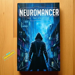 A captivating book cover for a science fiction novel, drawing inspiration from the iconic cover of 'Neuromancer'