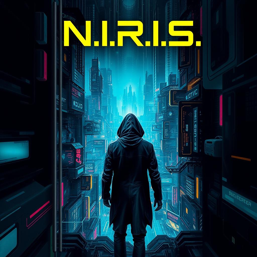 A captivating book cover for a science fiction novel, drawing inspiration from the iconic cover of 'Neuromancer'