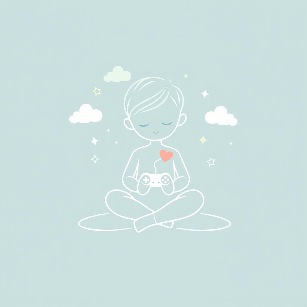 A serene and gentle symbol representing a calm, kind boy who loves to play games