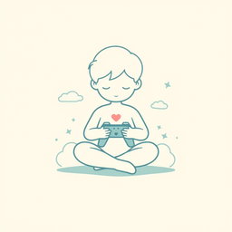 A serene and gentle symbol representing a calm, kind boy who loves to play games