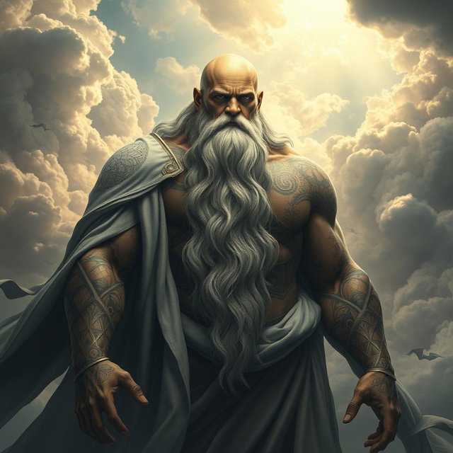 A majestic Cloud Goliath sorcerer, towering in stature, with a powerful presence