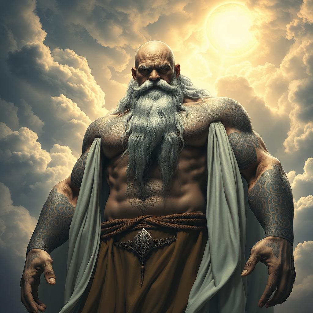 A majestic Cloud Goliath sorcerer, towering in stature, with a powerful presence