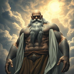 A majestic Cloud Goliath sorcerer, towering in stature, with a powerful presence