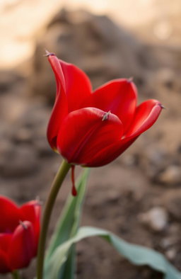 A striking image featuring a red tulip with sharp thorns, elegantly poised, with vivid red blood dripping from its petals
