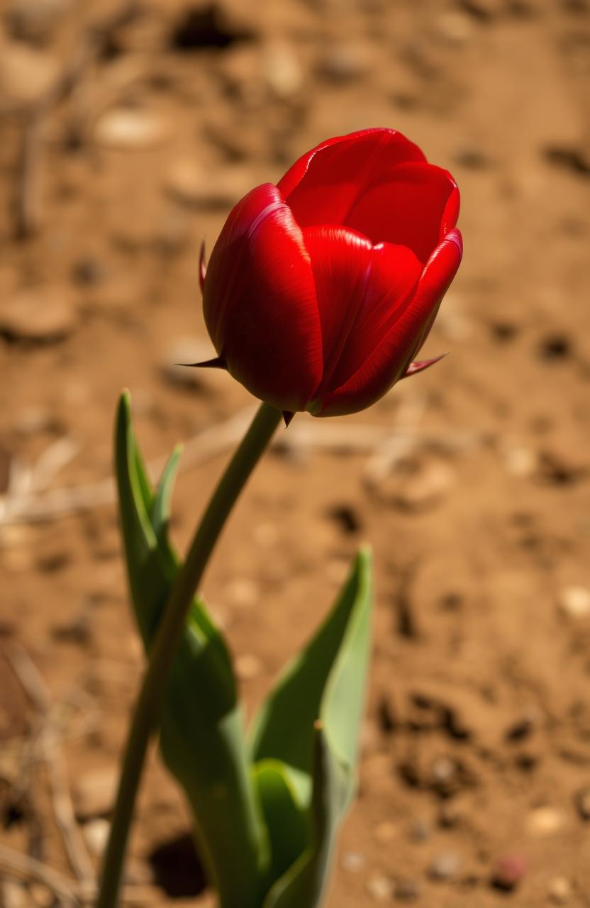 A striking image featuring a red tulip with sharp thorns, elegantly poised, with vivid red blood dripping from its petals