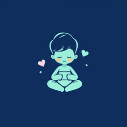 A serene and gentle symbol representing a calm, kind boy who loves to play games, set against a dark blue background