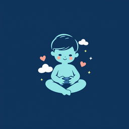 A serene and gentle symbol representing a calm, kind boy who loves to play games, set against a dark blue background