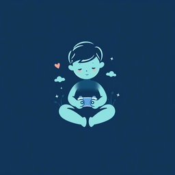 A serene and gentle symbol representing a calm, kind boy who loves to play games, set against a dark blue background