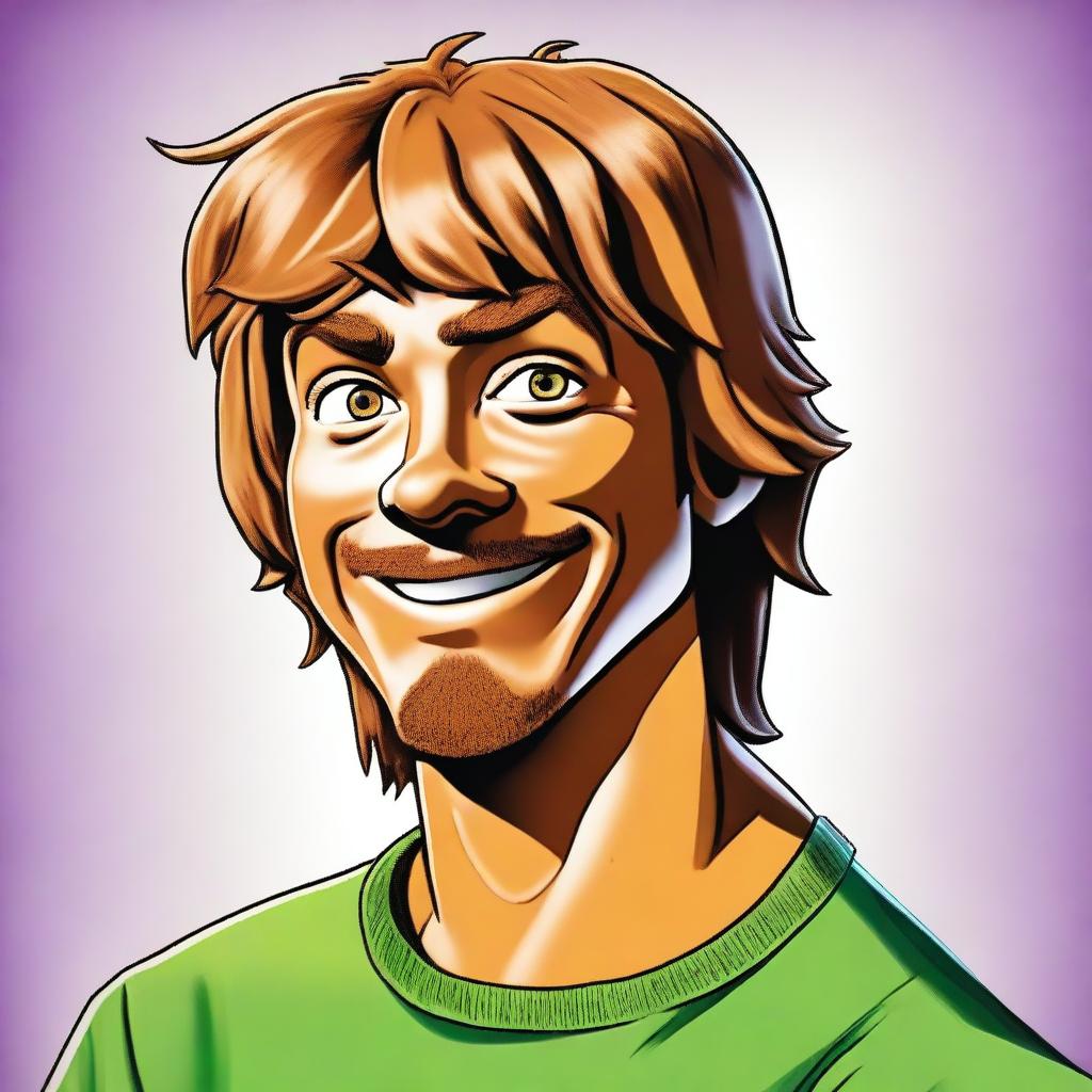 A high-quality digital art image of the live-action version of Shaggy from Scooby-Doo, originally portrayed by Matthew Lillard