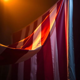A cinematic scene featuring the American flag draped dramatically in the background