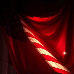 A cinematic scene featuring the American flag draped dramatically in the background