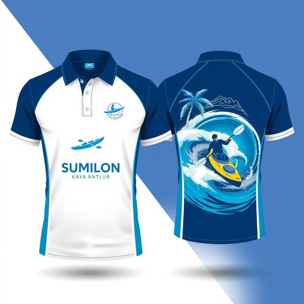 Design a polo shirt for 'Sumilon Crystal Kayak Ventures', featuring a sleek and modern aesthetic