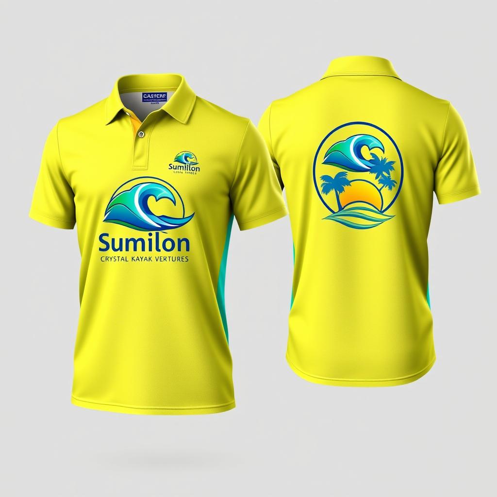 Design a customized polo shirt for 'Sumilon Crystal Kayak Ventures'