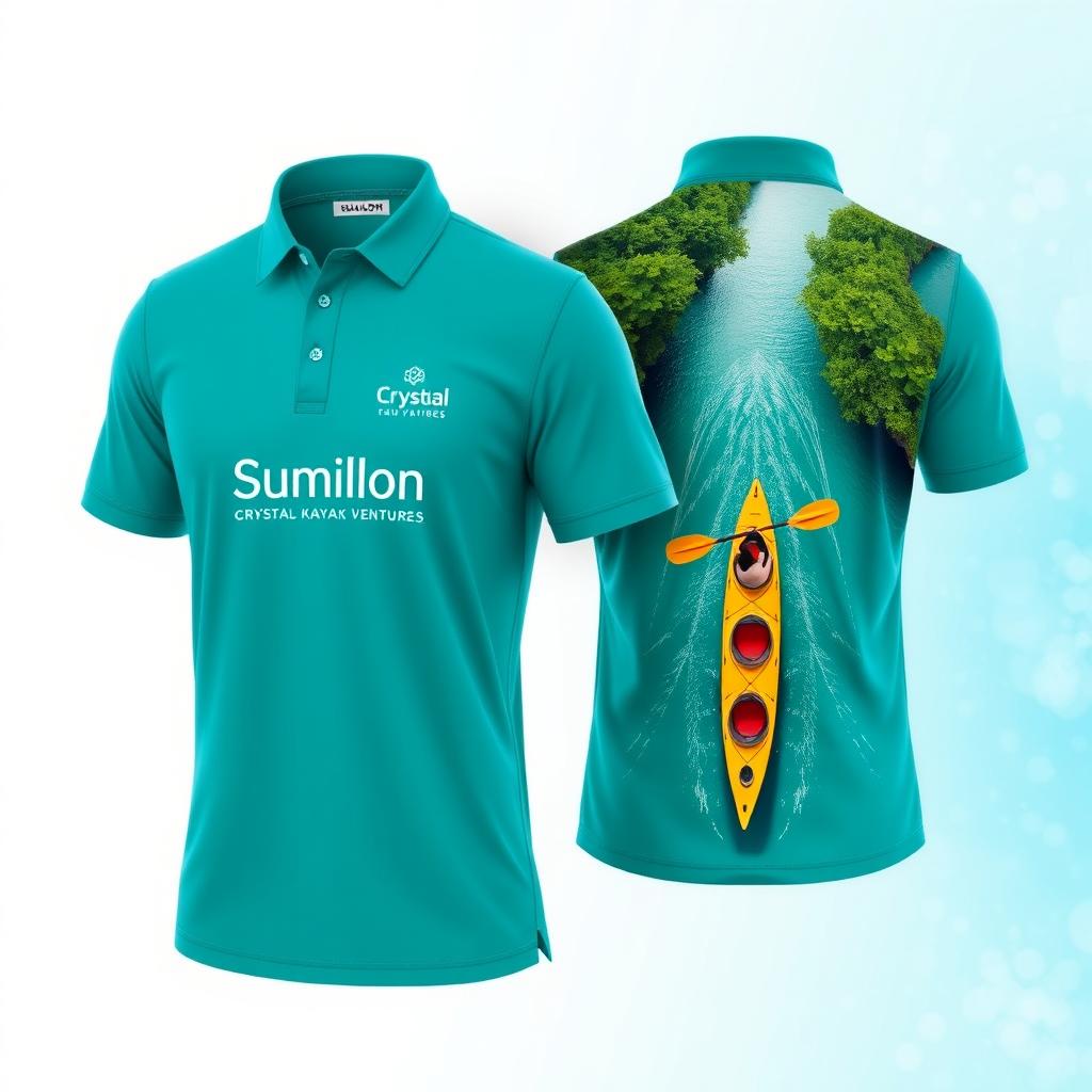 A realistic design of a polo shirt for 'Sumilon Crystal Kayak Ventures'