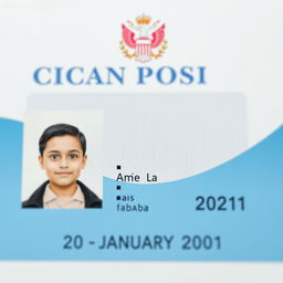 A highly detailed and realistic mock-up of a citizenship ID card featuring the date of birth as 20 January 2001