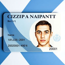 A highly detailed and realistic mock-up of a citizenship ID card featuring the date of birth as 20 January 2001