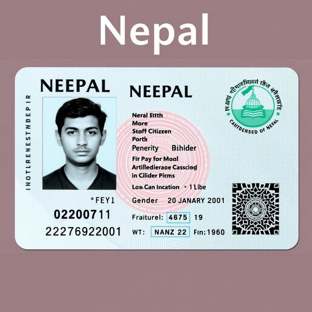 A detailed, visually authentic citizenship ID card for a Nepali citizen, prominently displaying 'Nepal' at the top