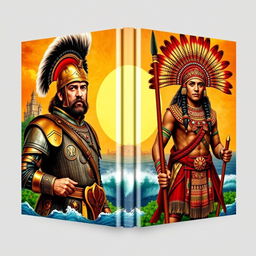 A stunning book cover featuring a dual portrait that captures the essence of a Spanish conquistador and an Inca warrior, symbolizing their cultural contrast and historical clash
