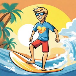 A high-quality digital art image of a dorky surfer boy