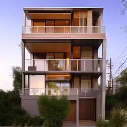 A double-story house with a penthouse. The front view shows a staircase on the right side while the penthouse appears on the right side from the front perspective